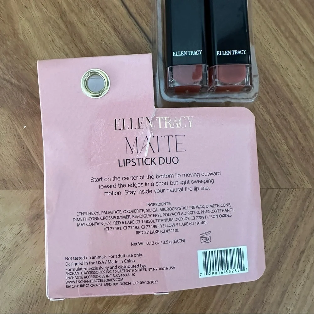 Ellen Tracy Matte Lipstick Duo - 2 Deep Rose NEW Long Lasting Smooth Wear READ